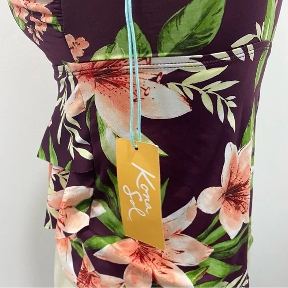 Women’s Floral Tankini Swimwear Kona Sol Red Size S (4-6) - Picture 4 of 7